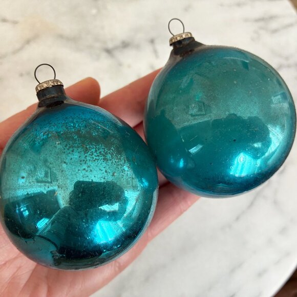 Vintage Box of 12 Christmas Glass Ball Ornaments Japan Aqua Mercury Glass - Picture 6 of 10